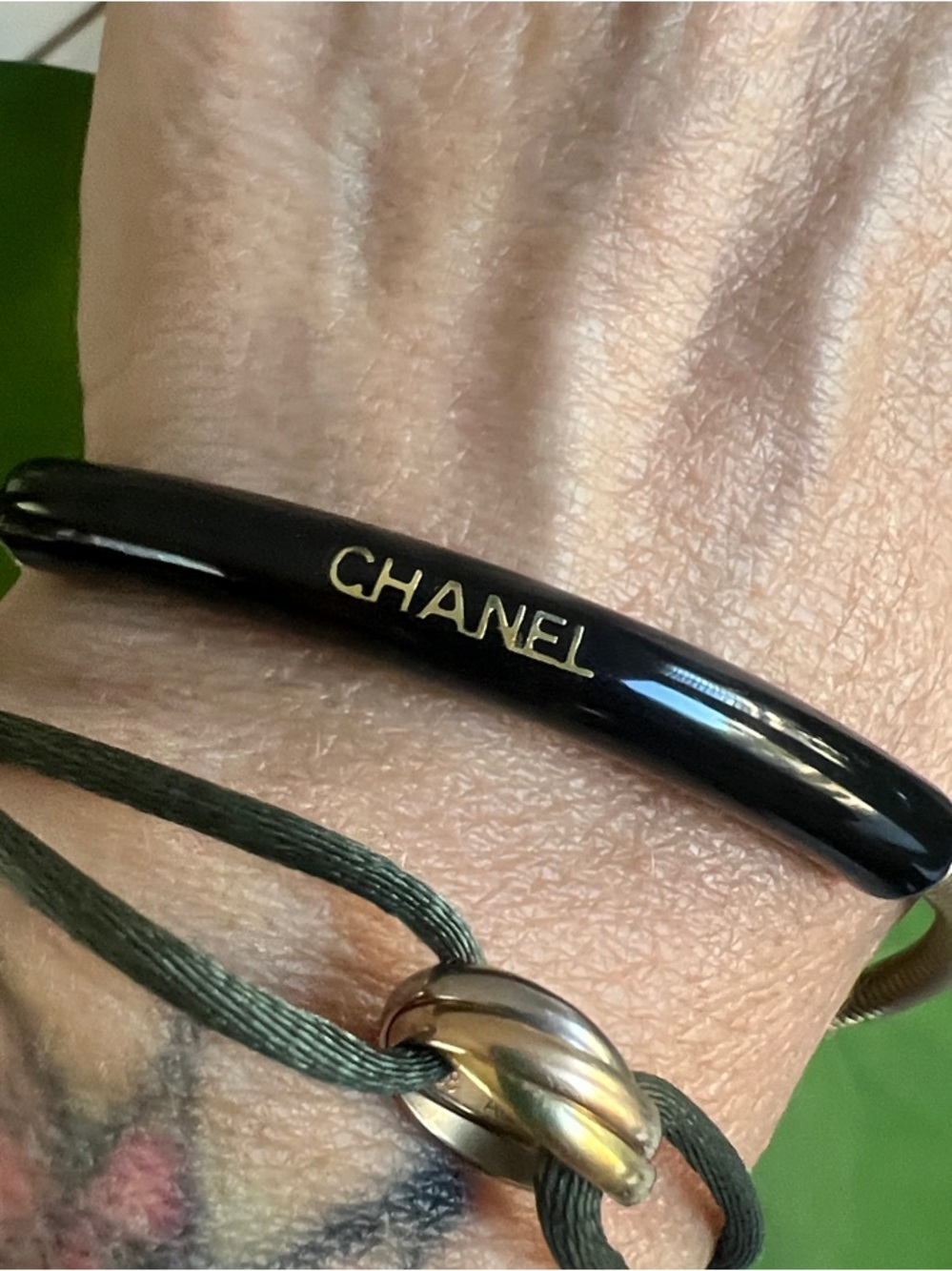 CHANEL Black and Gold Logo Bangle Bracelet